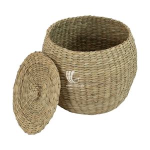 3 Piece Vietnam Sustainable Seagrass Basket, Set of 3 Wholesale Organizer <b>Bins</b> with <b>Lids</b> for Eco Friendly Homes - Product Image 4