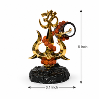 Décoration Trishul Om plaqué or avec perles Rudraksha pour la maison, le temple ou le tableau de bord