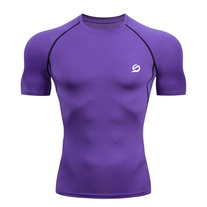 T-shirt de sport à manches courtes pour homme, compression personnalisée, sous-vêtement de sport, t-shirt de base pour la gym et le fitness - Product Image 1