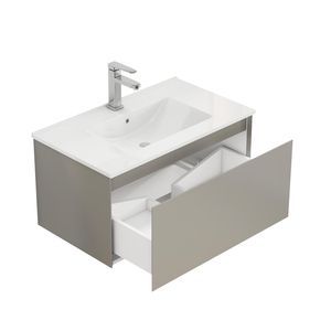 32-Inch Wall Mounted <b>Bathroom</b> <b>Vanity</b> with 1 Big Drawer Soft Close System Ceramic Sink No Handle Design Solid Wood Painted Finish - Product Image 3