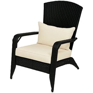 Sedia Adirondack da Esterno in Vimini Bianco Crema con Cuscini Morbidi e Seduta Inclinata - Product Image 1