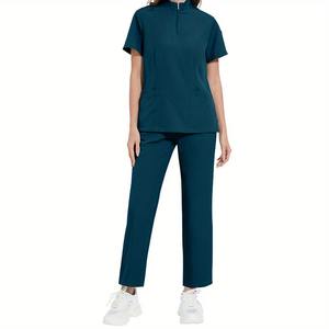 Tenue de travail pour infirmières, couleur unie, col montant, uniforme de lavage des mains pour femmes, pantalon droit, combinaison chirurgicale pour clinique dentaire - Product Image 3