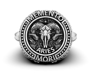 Anillo de Lujo de Plata de Ley 925 con Diseño de Calavera de Aries, Banda Ancha Estilo Antiguo, Joyería de Declaración para Hombre y Mujer - Product Image 1