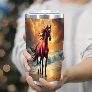 20oz Stainless Steel Tumbler Custom Sublimation Horse Beach Design Drinkware <b>Cup</b> - Product Image 3