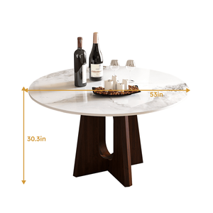 Modern Marble 53\" <b>Round</b> <b>Dining</b> <b>Table</b> with <b>Solid</b> <b>Wood</b> Walnut Base Sturdy Cross Design for 4-6 People Sintered Stone - Product Image 2