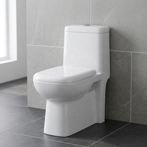 Offre Spéciale – WC monobloc en céramique blanche, design moderne, chasse d'eau cyclonique, sans bride, pour salle de bain contemporaine et usage extérieur - Product Image 3