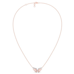 Collar de diamantes con marco en V alado, paneles en forma de abanico de oro rosa esculpido y diseño geométrico audaz con brillo. - Product Image 3