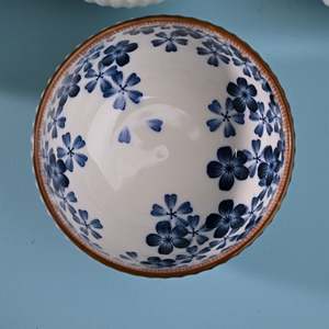 Floral Ribbed Porcelain Bowls Eco-Friendly Soup Cereal Bowls <b>Microwave</b> Oven Safe <b>Set</b> of 2 for Food Serving Dessert Serving - Product Image 2
