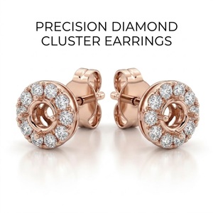 Venta al por mayor de pendientes de oro rosa de 18 quilates con halo de diamantes, semimonturas para diamantes naturales, OEM, ODM, MOQ 1 unidad - Product Image 1