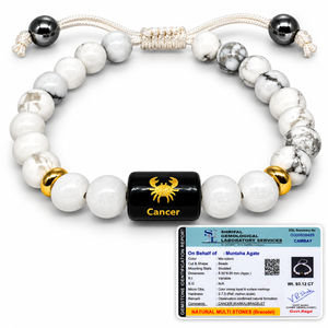 Pulsera de Cuarzo del Zodíaco del Cáncer de Grado Premium con Cuentas Negras Grabadas y Etiqueta de Cobre con Símbolo Sánscrito Estilo Feng Shui - Product Image 2