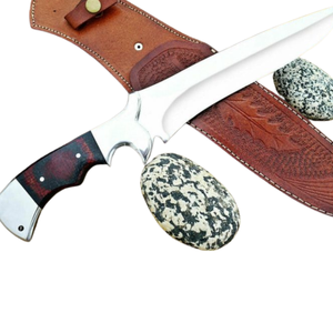 Couteau de chasse artisanal en acier D2 avec manche en micarta noir et rouge, lame fixe polie, couteau de camping d'extérieur, étui en cuir marron - Product Image 2
