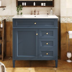 Mobile bagno moderno da 30 pollici con lavabo singolo integrato e 2 cassetti contenitore - Product Image 3