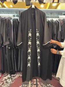 New Black Floral Embroidered Abaya Women's Long Sleeve Floor Length Modest Islamic Dress <b>Shawl</b> Collar Polyester Middle East Styl - Product Image 1