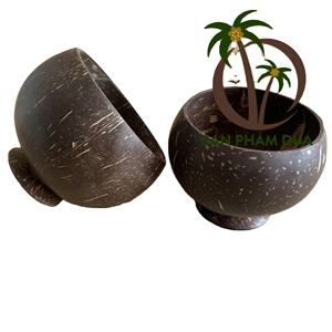 Tasse en bois de noix de coco, 1 ensemble, COMBO tasse avec cuillère à thé, tasse en coquille de noix de coco réutilisable, meilleure vente du VIETNAM - Product Image 1