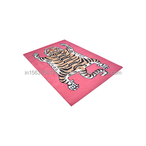 Tapis tibétain tufté à la main motif tigre, taille personnalisée, rectangulaire, en laine kaki, à poils ras, design à motifs - Product Image 6