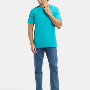 เสื้อยืดคอกลมแขนสั้นผู้ชาย สีเทอร์ควอยซ์ ทรงปกติ ผ้าฝ้าย 100% แห้งเร็ว ระบายอากาศดี สีพื้น สไตล์ลำลอง - Product Image 5