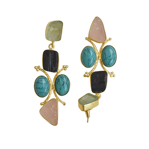 Boucles d'oreilles pendantes multi-pierres plaquées or Laxmi Jewelers, collection tendance, bijoux de mode semi-précieux, excellente qualité, pour les soirées - Product Image 3