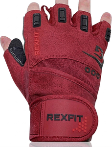 Rexfit Half Finger Gym Fitness <b>Gloves</b> Orange Suede Adjustable Wrist Strap Unisex <b>Weight</b> Lifting <b>Training</b> <b>Gloves</b> For Sale - Product Image 4