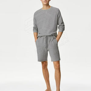 Shorts Bermuda en coton gris pour homme avec cordon de serrage à la taille et poches, style décontracté, tissu tricoté, couleur unie, design respirant - Product Image 1
