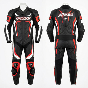 ชุดแข่งรถมอเตอร์ไซค์หนังแท้แบบชิ้นเดียวสำหรับผู้ชาย Speedfreak สีดำแดง ป้องกันลมได้ทุกฤดู - Product Image 1
