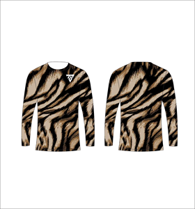 T-shirt à manches longues pour homme, motif tigre brun et noir, en coton biologique texturé, col rond, décontracté, streetwear, hauts pour la gym et l'entraînement - Product Image 1