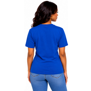 T-shirt bleu royal Sigma Gamma Rho avec imprimé lettres grecques dorées, manches courtes, col rond, vêtement de sororité, haut décontracté classique - Product Image 2