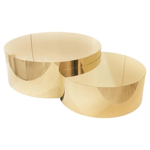 Mesa de centro redonda de latón de diseño clásico y lujoso, mesa central metálica contemporánea, mesa de cóctel de diseño moderno - Product Image 1