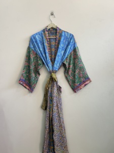 Kimono de Seda con Parches para Mujer, Vestido de Dormir de Manga Larga - Product Image 3