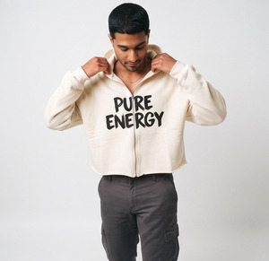<b>Men's</b> <b>Crop</b> Zipper Hoodie <b>Top</b> Loose Fit Print Oversized Hooded <b>Top</b> 100% Cotton Winter Streetwear Workout Winter Wear <b>Crop</b> Hoodie - Product Image 3