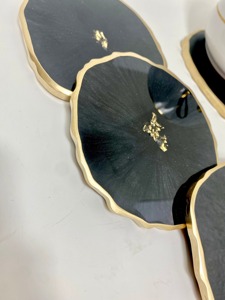Extreme Black Plated Design Resin Coaster Material Extra Good Cost mats pads Most Quality <b>Glitter</b> Design Resin Epoxy Coasters - Product Image 5