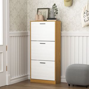 Mueble zapatero independiente de 3 cajones con panel blanco y tapa abatible, organizador estrecho para entrada - Product Image 4