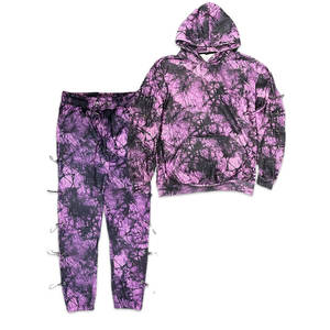 Conjuntos deportivos de dos piezas con efecto tie-dye para hombre, conjuntos de chándal con efecto tie-dye para hombre, conjunto de lana para invierno, ropa de calle tejida. - Product Image 5