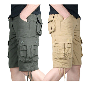 Shorts cargo pour homme, couleur unie, taille mi-haute, avec poches, style décontracté, cordon de serrage, style bermuda, tissu en toile respirant - Product Image 1