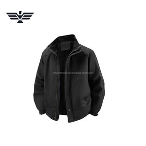 Men's Classic Solid Pattern Fleece-Lined Utility Jacket Embroidered Stand <b>Covered</b> <b>Button</b> Front Breathable Warm Winter Outdoor - Product Image 2