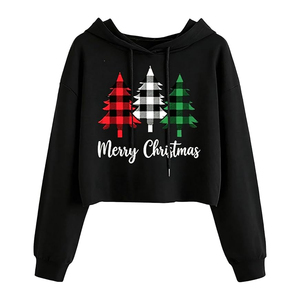 Plus Size Custom Women <b>Christmas</b> Graphic Print Crop Hoodies Soft Fleece New Festive Holiday Regular Sleeves Winter Style <b>Hoodie</b> - Product Image 3