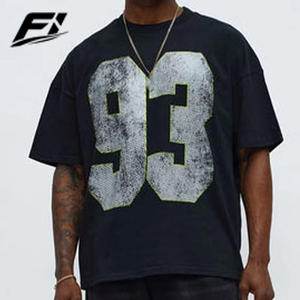 Camisetas de Algodón Oversize para Hombre con Gráficos Desgastados, Número 93, Cuello Redondo, Estilo Urbano, Moda Casual, Venta al por Mayor, Suministro a Granel Personalizado - Product Image 1