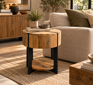Italian Style <b>Rustic</b> Mango <b>Wood</b> Round <b>Coffee</b> <b>Table</b> Light Luxury Modern <b>Coffee</b> <b>Table</b> Living Room Furniture - Product Image 1