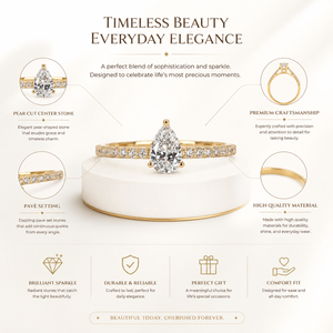 Bague de fiançailles de luxe en or jaune 10 carats avec diamant de laboratoire taille poire pavé, certifiée IGI – Bijou raffiné, cadeau élégant et intemporel pour femme - Product Image 5
