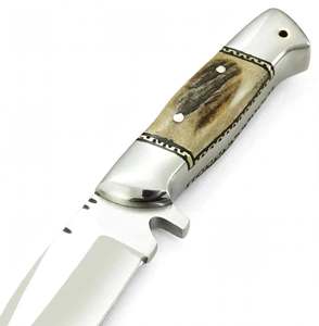 Couteau utilitaire à lame fixe artisanal sur mesure pour l'extérieur, en acier inoxydable à haute teneur en carbone, avec manche en bois de cerf et contreforts en acier inoxydable - Product Image 5