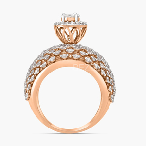Anillo de Lujo con Varias Filas y Centro de Halo Elevado en Oro Rosa con Diamantes Blancos, Estilo Clásico para Mujer, Certificado IGI - Product Image 2