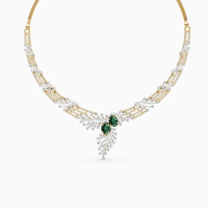 Collar con forma de hoja con diamante cultivado en laboratorio de 6.81 quilates en oro amarillo, blanco y rosa de 9 quilates - Product Image 3