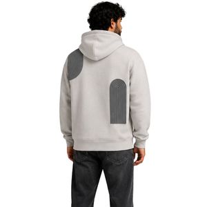 Sweat à capuche gris personnalisé pour homme en molleton de coton épais, broderie géométrique, streetwear, fabrication OEM sous marque privée - Product Image 2