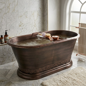 Baignoire en cuivre vintage artisanale avec motifs gravés ornementaux, baignoire autoportante de luxe pour hôtels, villas et maisons - Product Image 2