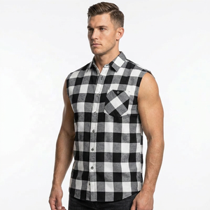 Camisa de Franela a Cuadros sin Mangas para Hombre, Cuello con Botones, Diseño Informal a Cuadros, Transpirable, de Algodón, para Verano - Product Image 4
