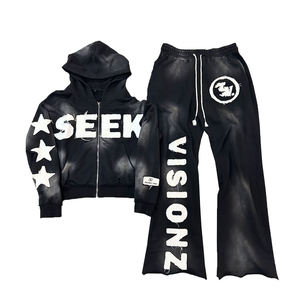 Conjunto Deportivo Y2K Morado para Niñas, Sudadera con Capucha y Cremallera Completa con Estampado Seek y Pantalones Visionz, Algodón Transpirable, Corte Holgado, Ropa de Primavera - Product Image 3