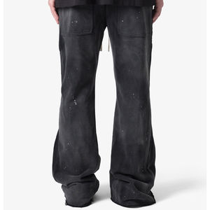 Pantalones deportivos casuales para hombre, estilo flare apilado, de poliéster con lavado ácido, ecológicos, transpirables, de ajuste holgado, con cremallera - Product Image 4