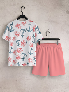 Conjunto de Camiseta Casual para Hombre, Estilo Náutico, Deportivo, Informal, con Estampado de Ancla y Coral, para Vacaciones - Product Image 5