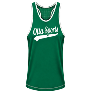 Maillot de bain athlétique vert émeraude et blanc, sans manches, dos nageur, léger, séchage rapide, respirant, pour l'entraînement et la performance - Product Image 1