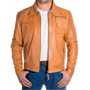 Wholesale <b>Men</b> <b>Leather</b> <b>Jacket</b> Down Collar Coats <b>Men's</b> <b>Leather</b> Bomber <b>Jackets</b> Outwear <b>Men</b> Casual <b>Jacket</b> OEM Serviced Design - Product Image 2