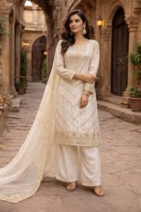 For Embroidered Elegant Women Salwar Kameez Set with Dupatta Long Sleeve Diwali Wedding Party Dress Indian Pakistani Outfit - Product Image 3